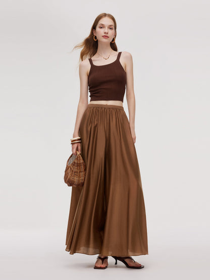 Tencel Blend Elastic Waist Women Culottes