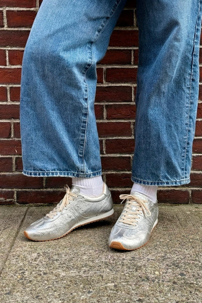 Stella Sneaker In Silver Metallic Leather