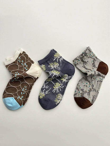 4雙棉質花卉幾何圖案襪子