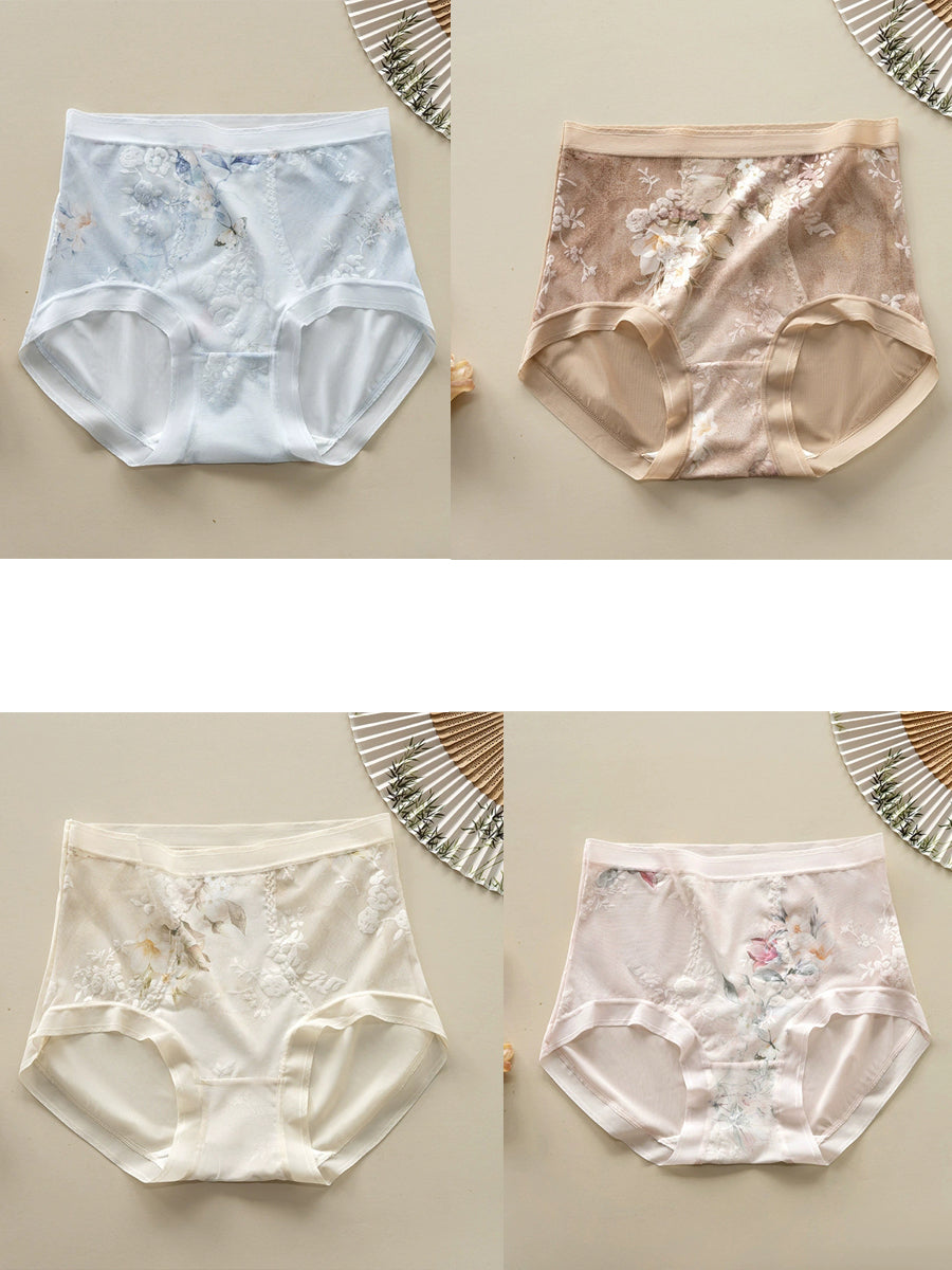 4條裝女款高腰蕾絲網眼三角褲