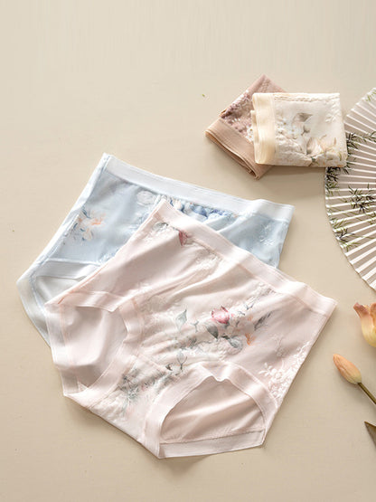 4條裝女款高腰蕾絲網眼三角褲