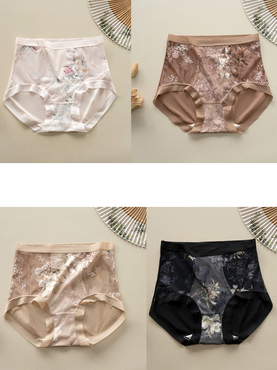 4條裝女款高腰蕾絲網眼三角褲